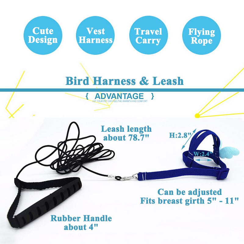 ASOCEA Bird Harness and Leash Parrot Parakeets Flying Rope Escape Proof Traction Lead for Cockatoo Macaws African Grey budgie Lovebird Training Walking - PawsPlanet Australia