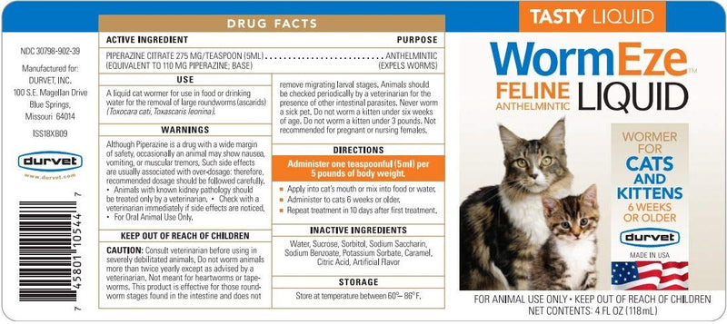 Durvet Wormeze Feline Liquid Wormer for Cats & Kittens 4oz.… - PawsPlanet Australia