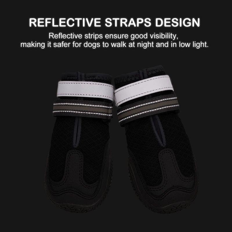 Dociote Dog Boots Protective Paws, Soft Mesh Dog Booties Breathable Dog Shoes for Small Medium Large Dogs with Reflective Straps Walking Outdoor 4pcs Black 1# (W: 1.57 in L: 2.55 in) 1# Black & Grey - PawsPlanet Australia