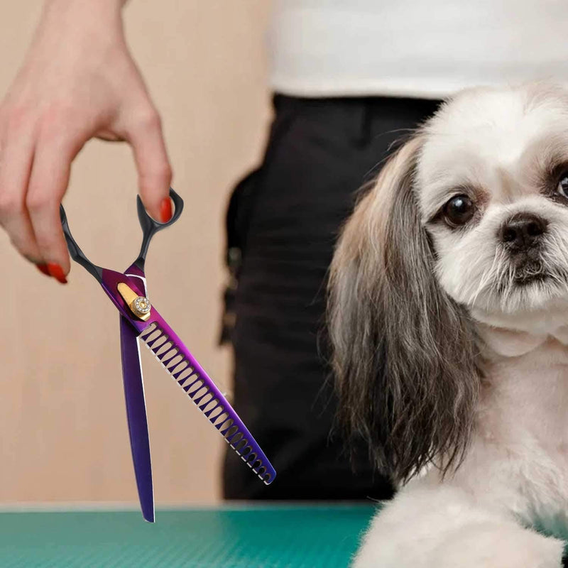Purple Dragon Professional 7.0/8.0 inch Pet Grooming Hair Cutting Scissor and 6.75/8.0 inch Dog Chunker Shear - Japan 440C Stainless Steel for Pet Groomer or Family DIY Use 8 inch Chunker Scissor - PawsPlanet Australia