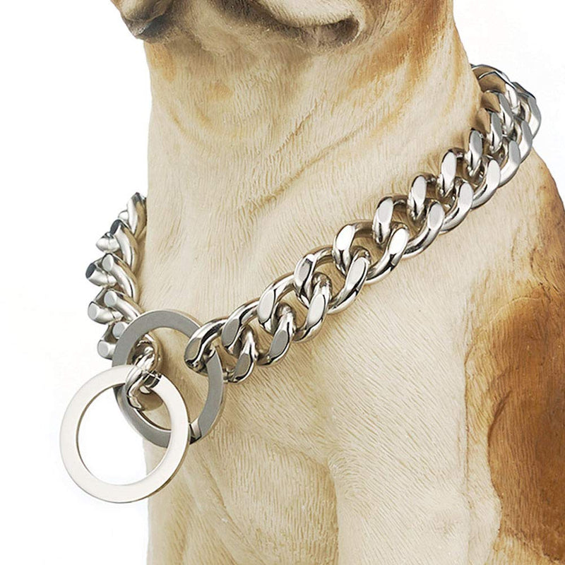 [Australia] - N2 Fully Welded Stainless Steel Metal Dog Chain, 15mm Wide,Heavy Duty Choke Cuban Chain Dog Collar,316L Stainless Steel Strong Links Slip Chain Training Collar for Large Medium Dogs 22inch(Suit for 18inch Dog's Neck) Silver 