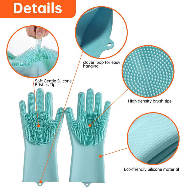 laamei Pet Grooming Gloves for Cat & Dog, Dog Bathing Shampoo Gloves with Long Bristles, Heat Resistant Silicone Pet Hair Removal Gloves for Bathing and Massaging Green - PawsPlanet Australia