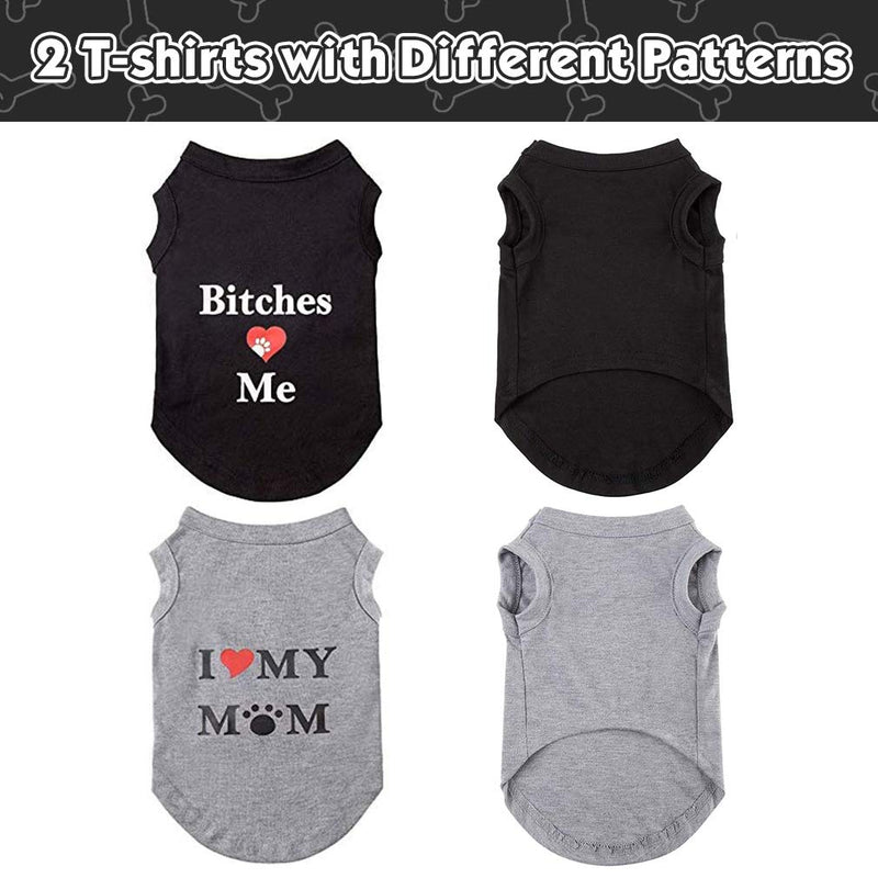 Dog T Shirts Pet Summer Vests I Love My Mom Dog Clothes with Fashion Printing 2 Pack Small - PawsPlanet Australia