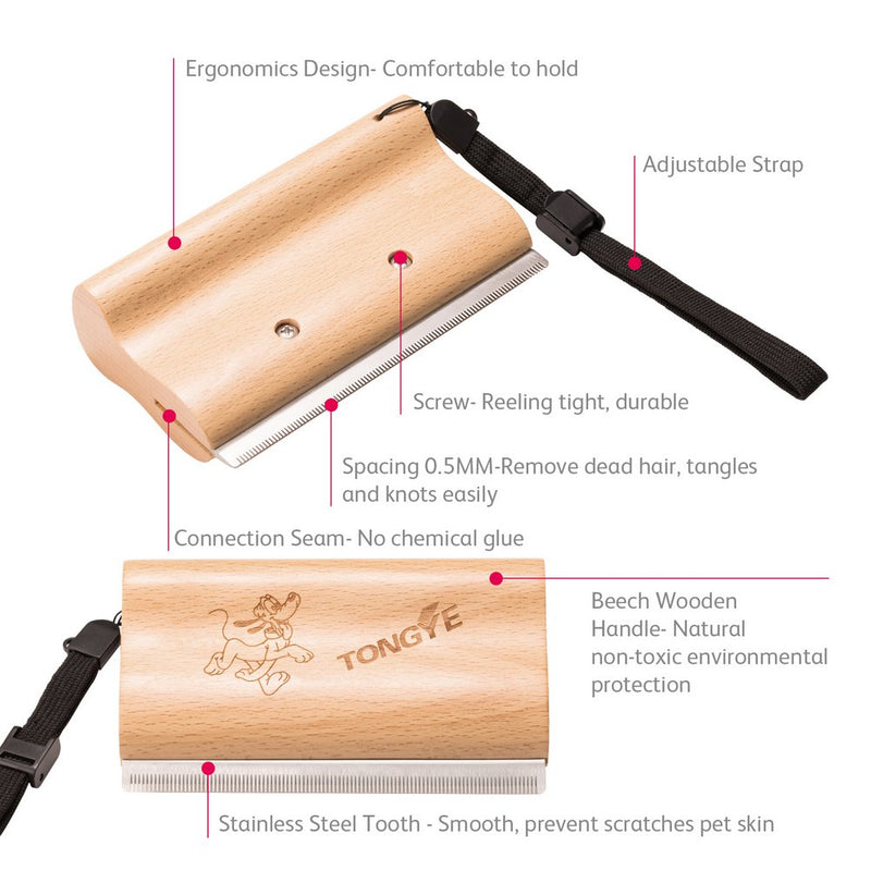 [Australia] - TONGYE Pet Grooming Comb Brush De-Shedding Tool with Ergonomic Design Wooden Handle-Adjustable Strap for Large Adult Dog Horse 