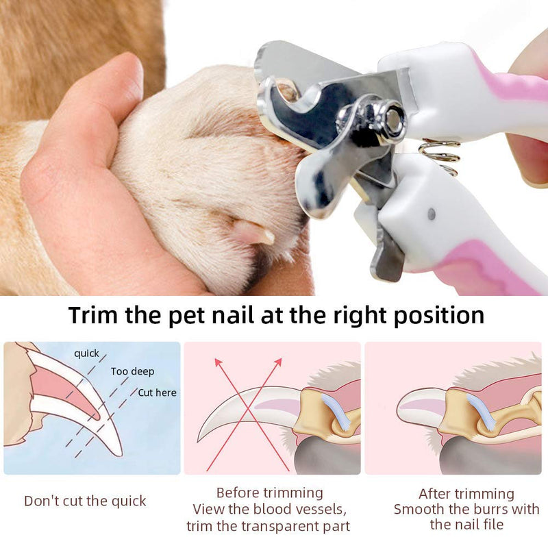 Small Pet Nail Clipper Dog Nail Clippers with Safety Guard Stainless Steel Animal Claws Cutter Set Nails Clippers Care for Cat Rabbit Guinea Pig Bird Small Dog with 2Pcs Silicone Pet Finger Toothbrush Pink - PawsPlanet Australia