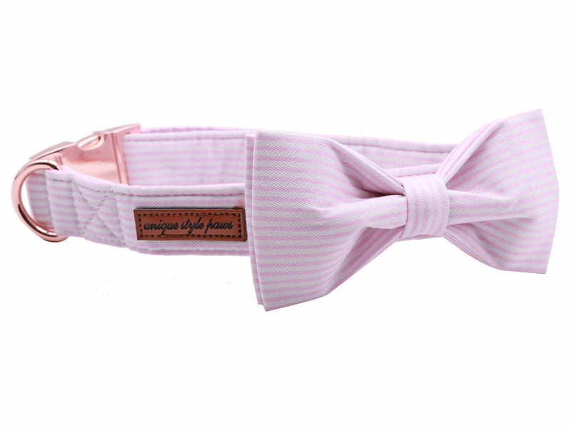 Unique Style Paws Pet Soft &Comfy Bowtie Dog Collar and Cat Collar Pet Gift for Dogs and Cats 6 Size and 7 Patterns XX-Small Pink Stripe - PawsPlanet Australia