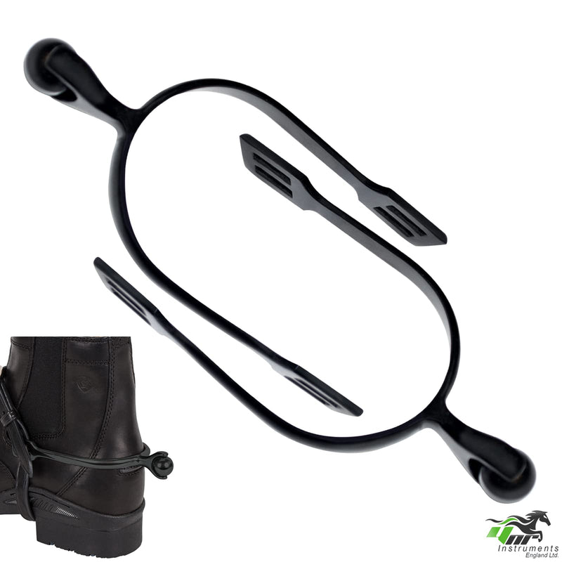 Horse Riding Spur Rider Metal Blunt Rounded End Spurs Steel With Buckle Nylon (Black) Black - PawsPlanet Australia