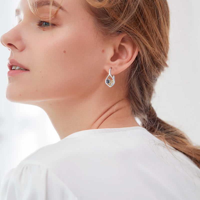 Dog Paw Print Earrings for Women 925 Sterling Silver Dog Bone Earrings Animal Dog Pet Drop Dangle Leverback Earrings Cat Dog Paw Print Jewelry for Women Girls - PawsPlanet Australia