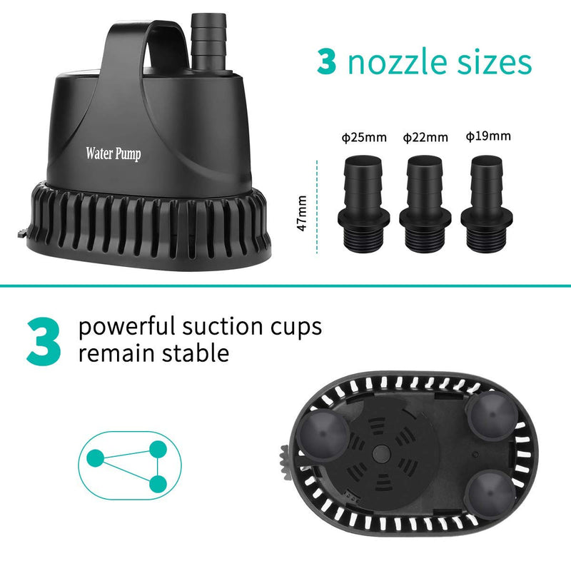 [Australia] - Allnice Submersible Water Pump 660GPH (2500L/H, 35W) Submersible Fountain Pump Outdoor Quiet Water Pump with Adjusting Knob and 3 Nozzles for Aquarium Pond Fish Tank Fountain 
