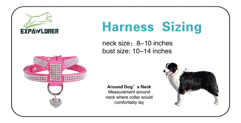 EXPAWLORER Dog Harness Genuine Leather Soft Padded Pet Sparkly Rhinestone Vest with Heart Pendant for Puppy Cat , Pink (S, Pink) S - PawsPlanet Australia