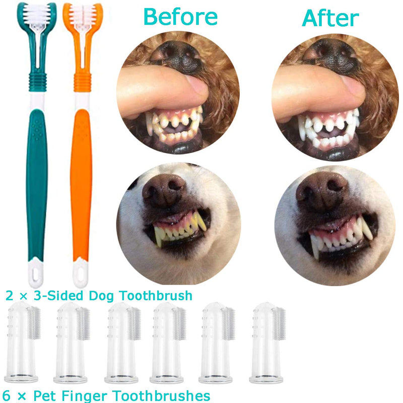 2 Pack Pet Toothbrush with 6 Silicone Finger Toothbrush,Pet Tooth Cleaning Brush for Small to Large Dogs Cats Cleaning Mouth 2pcs Pet Toothbrush - PawsPlanet Australia