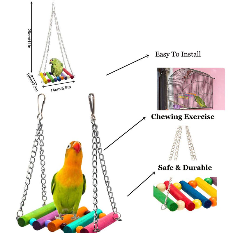 [Australia] - PBIEHSR Bird Parrot Swing Toys, 19 Pcs Pet Bird Cage Hammock Shoe Chewing Toy Hanging Bell Wooden Perch for Small Parrots, Conures, Love Birds, Small Parakeets, Finches, Budgie 