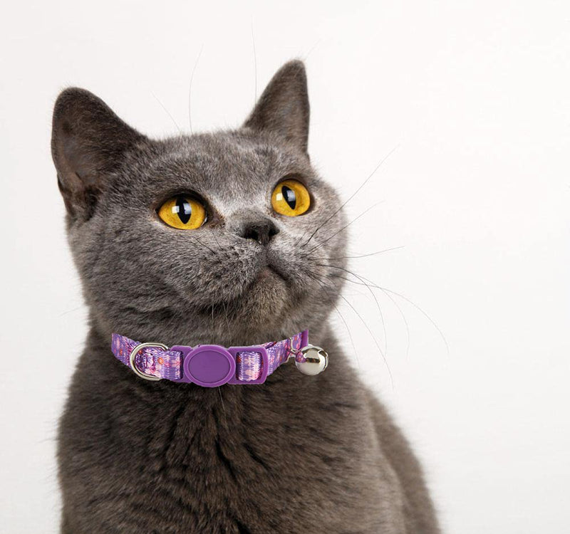 YUDOTE Breakaway Cat Collar with Bell, 2 Pack of Adjustable Cat Collars Cute Kitty Safety Collars Blue Purple Pink Kitty Collar One Size: Neck 7.5"-11.4" Floral Pink+Purple - PawsPlanet Australia