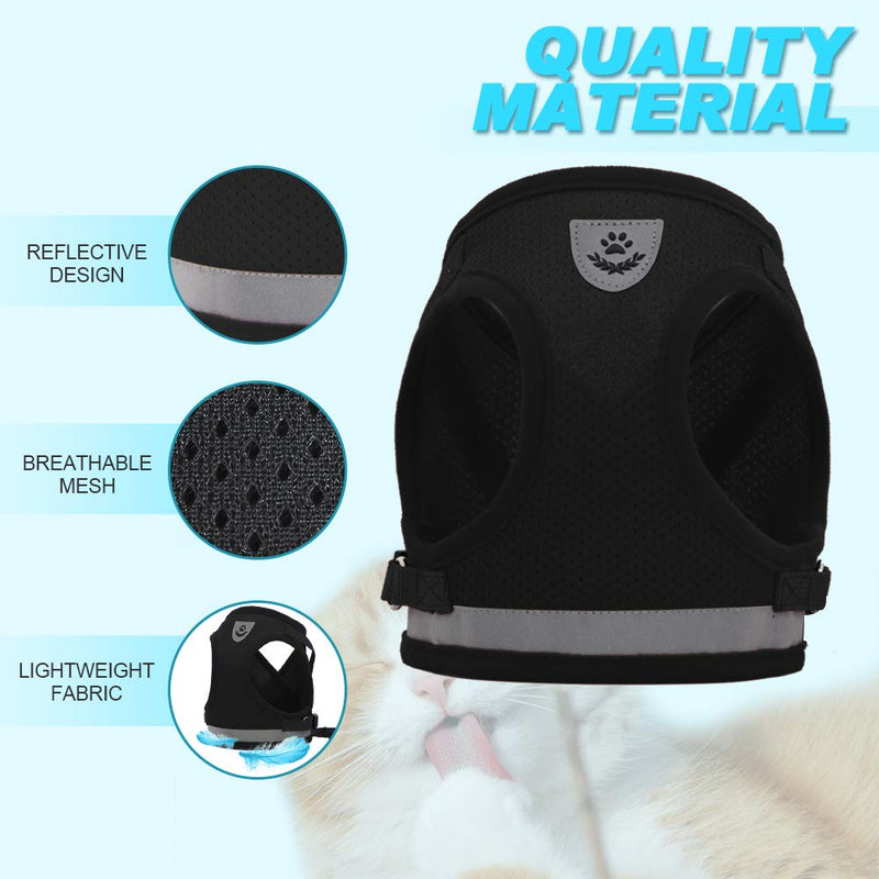 [Australia] - Cat Harness and Leash Set for Walking Small Cat and Dog Harness Soft Mesh Harness Adjustable Cat Vest Harness with Reflective Strap Comfort Fit for Pet Kitten Puppy Rabbit Small (Chest: 12" - 13") Black 