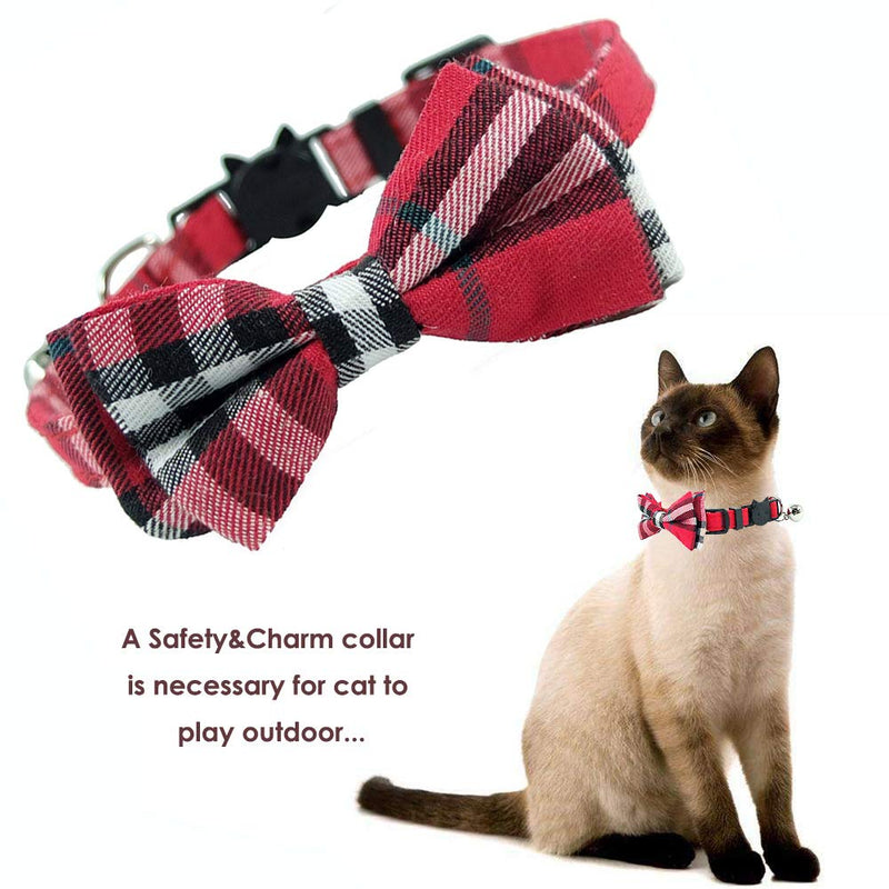 Cat Collar Breakaway with Bell and Bow Tie, Plaid Design Adjustable Safety Kitty Kitten Collars(6.8-10.8in) Red Plaid 1 - PawsPlanet Australia