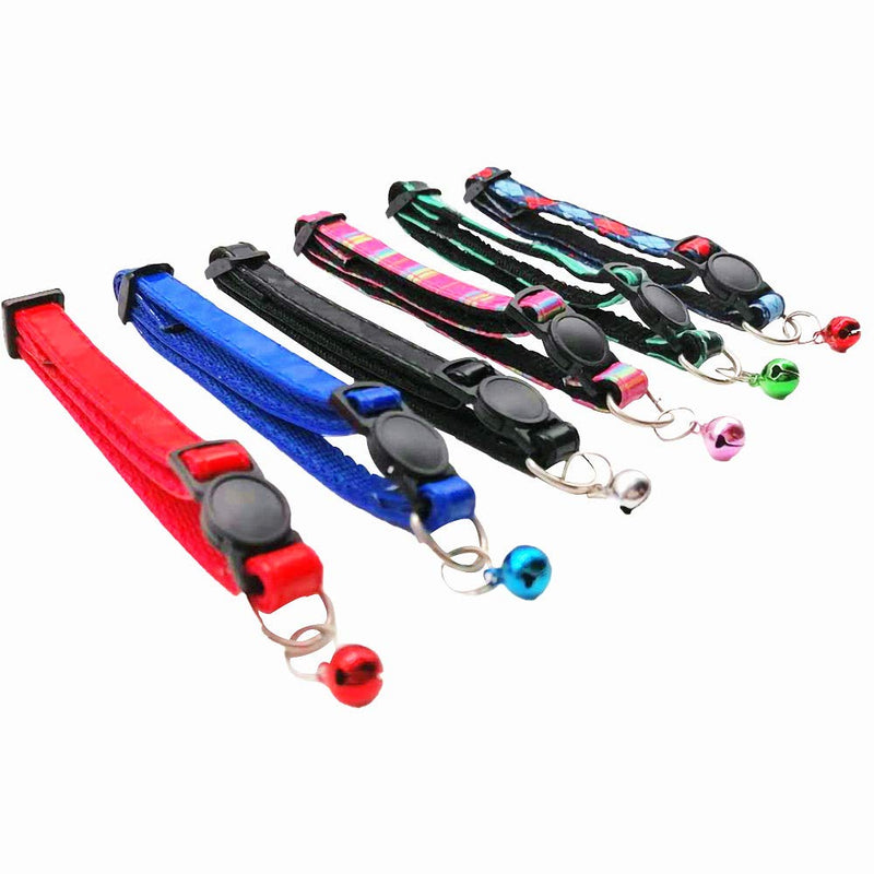 Nylon PU Leather Strip Pet Collar with Bell, Safe Durable Collars for Cats Kitty Puppy Pet Breakaway Collar Adjustable (6pcs/Set) - PawsPlanet Australia