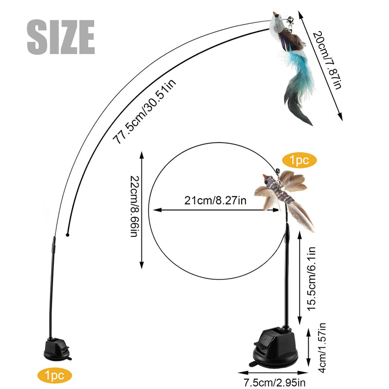 UGBO Interactive Cat Toy Intelligence Cat Toy Cat Fishing Rod Stable with Feathers Simucatstick Kitten Wand Flying Bird Cat Toys with Suction Cup for Small Large Cats A - PawsPlanet Australia