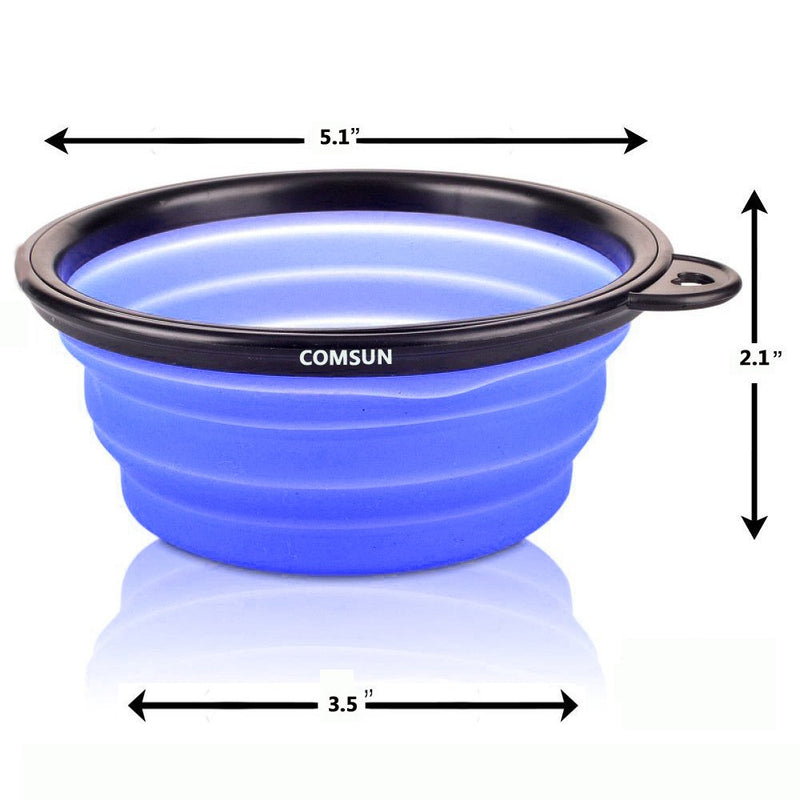 COMSUN Collapsible Dog Bowl, Foldable Expandable Cup Dish for Pet Cat Food Water Feeding Portable Travel Bowl Free Carabiner Green + Blue - PawsPlanet Australia