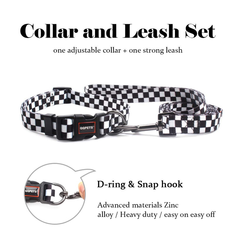 [Australia] - QQPETS Dog Collar Leash Set Adjustable Personalized Basic Collars Leash with Handle for Puppy Small Medium Large Dogs Training Walking Running Black and White Pattern L 