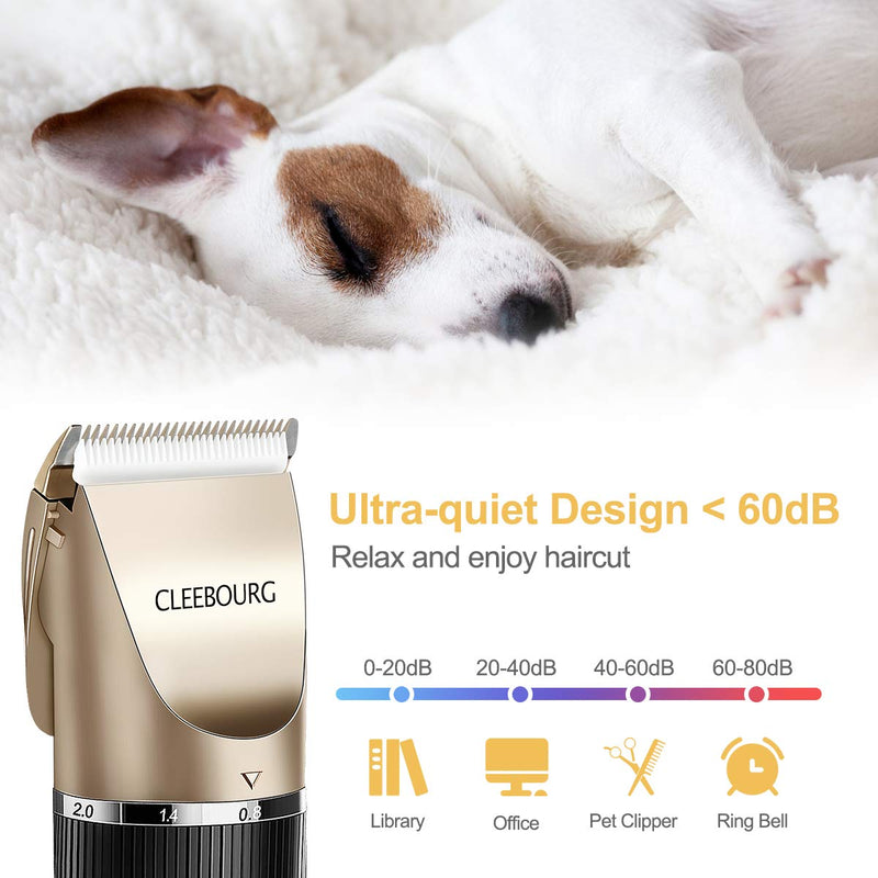 CLEEBOURG Dog Clippers Grooming Kit, Professional Electric Pet Clipper Low Noise Rechargeable Cordless Pet Hair Trimmer for Dogs Cats - PawsPlanet Australia