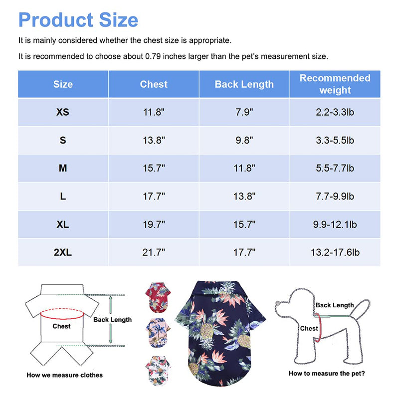 Coppthinktu 4 Pack Hawaiian Dog Shirt, Breathable Summer Sweatshirts Dog Clothes, Beach Pet Shirt Dog Polo T-Shirts for Small/Medium Dogs Cats, 4 Different Designs XS Chest 11.8" 4 Pack Dog shirts - PawsPlanet Australia
