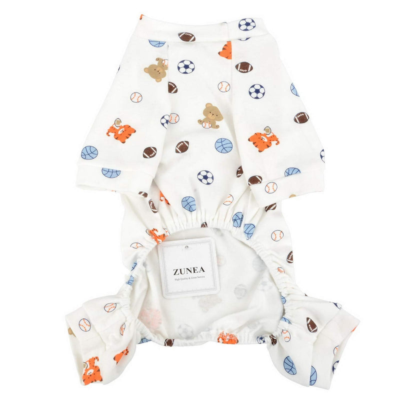 Zunea Small Dog Jumpsuit Pyjamas Overalls Soft Cotton Rompers Puppy Sleeping Clothes Adorable Bear Football Printed Four Legs Pjs Apparel for Pet Cats Pups S S (Pack of 1) Balls - PawsPlanet Australia