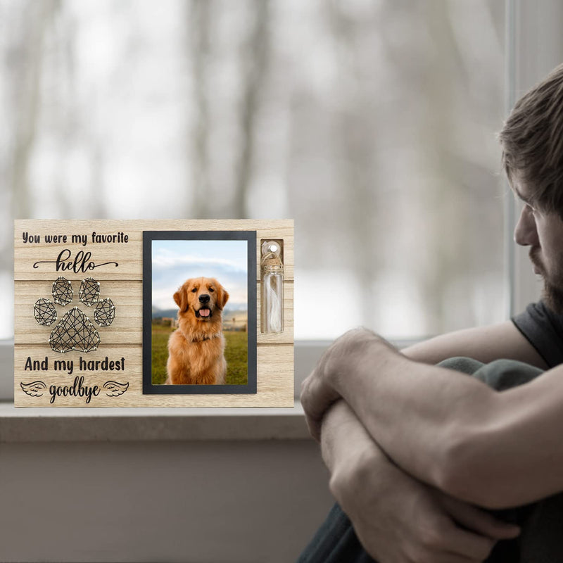 free-space Pet Memorial Picture Frame with Small Glass Bottle for Ashes or Hair Dog Cat Loss Gift (Black) Black - PawsPlanet Australia