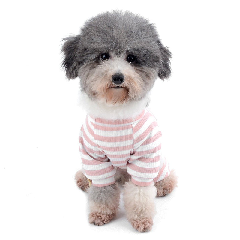 Ranphy Small Dog Stripe Pajamas Winter Comfy Cotton Pet Clothes Puppy Outfit Cat Apparel Doggy Pyjamas PJS Shirt Yorkie Jumpsuit Boys for Summer Autumn Pink Size S S(Back: 20cm; Chest: 32cm) Style4 - PawsPlanet Australia