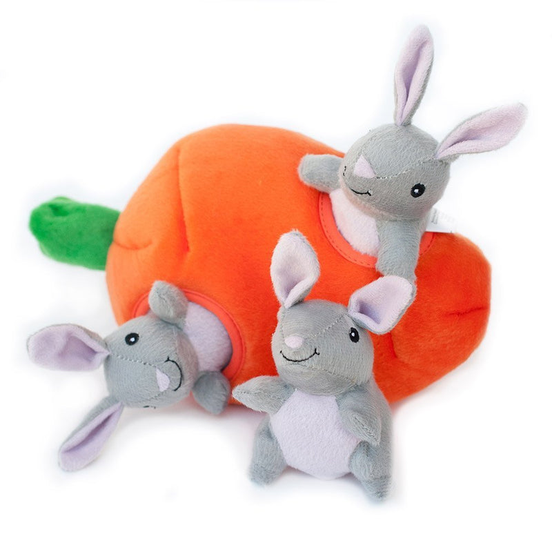 [Australia] - ZippyPaws - Farm Pals Burrow, Interactive Squeaky Hide and Seek Plush Dog Toy Bunny 'n Carrot 