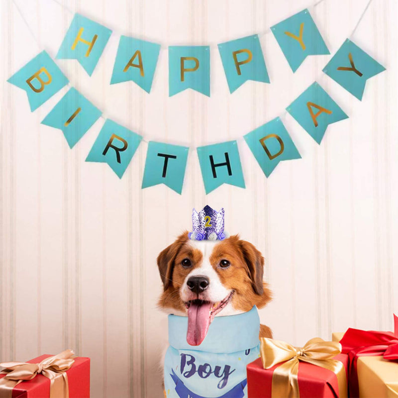 [Australia] - zhongfeistore Dog Birthday Bandana Girl Boy - Dog Birthday Party Supplies with Hat & Dog Happy Birthday Banner and Dogs First Birthday Party Crown and Triangle Scarf, Suitable Dogs Blue 