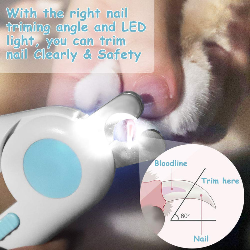 Yoobure Cat Dog Nail Clippers and Trimmer, Pet Nail Clippers with LED Light to Avoid Over-Cutting, Hidden Nail File & Razor Sharp Blade, Professional Grooming Tools Kit for Small Animals Claw Care Blue - PawsPlanet Australia