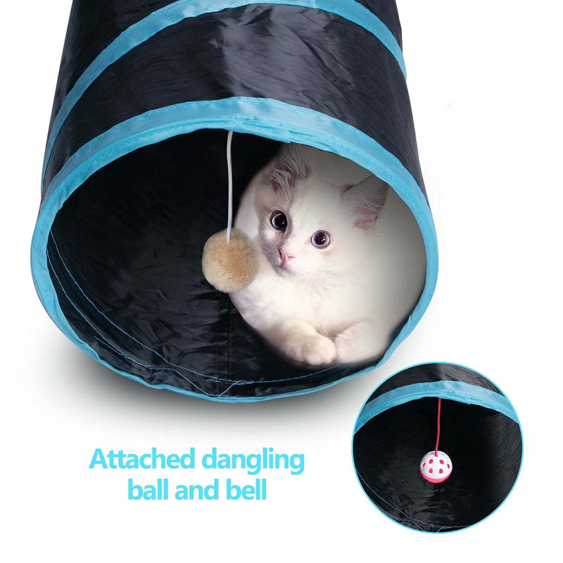 Sheldamy Cat Tunnel, S-4/5 Way 4 Way Cat Tunnels for Indoor Cats, Collapsible Cat Play Tunnel, Interactive Toy Maze Cat House with 1 Play Ball for Cats, Puppy, Kitty, Kitten, Rabbit 4-way Black & Blue - PawsPlanet Australia