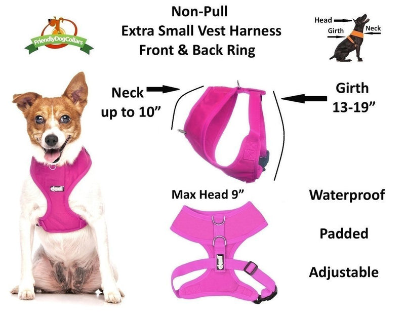 Dexil Elite Range Luxury Padded Waterproof Adjustable Back and Front Ring Non-Pull XSmall Pet Dog Vest Harness (Candy Pink, X-Small 13-19inch Chest) Candy Pink - PawsPlanet Australia