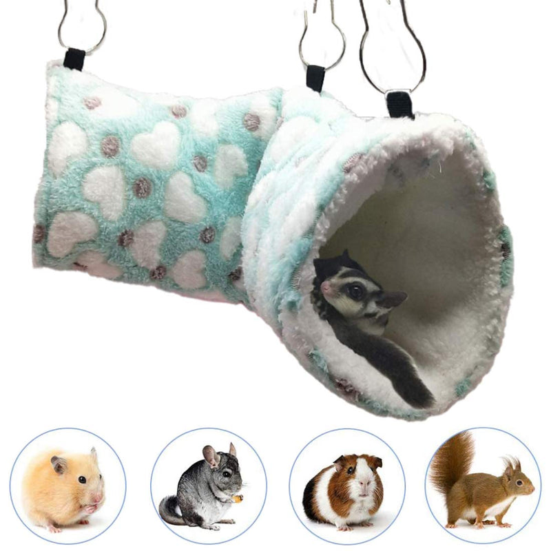 [Australia] - Hanging Tunnel for Hamster Small Animals, Sugar Glider Cage Accessories Bedding Toys Bed House for Chinchilla Ferret Squirrel Guinea Pig Rat Mouse Playing Sleeping Hunting Resting Warm Cotton Nest Heart-Green 