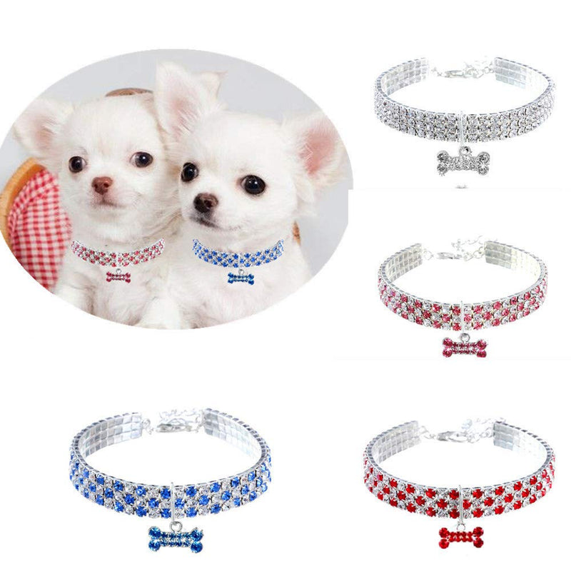 RayMinsino Pet Collar with Diamonds, Adjustable Crystal Diamond Elastic Bone Pendant Wedding Cat and Dog Small Pet Necklace Jewelry S Red - PawsPlanet Australia