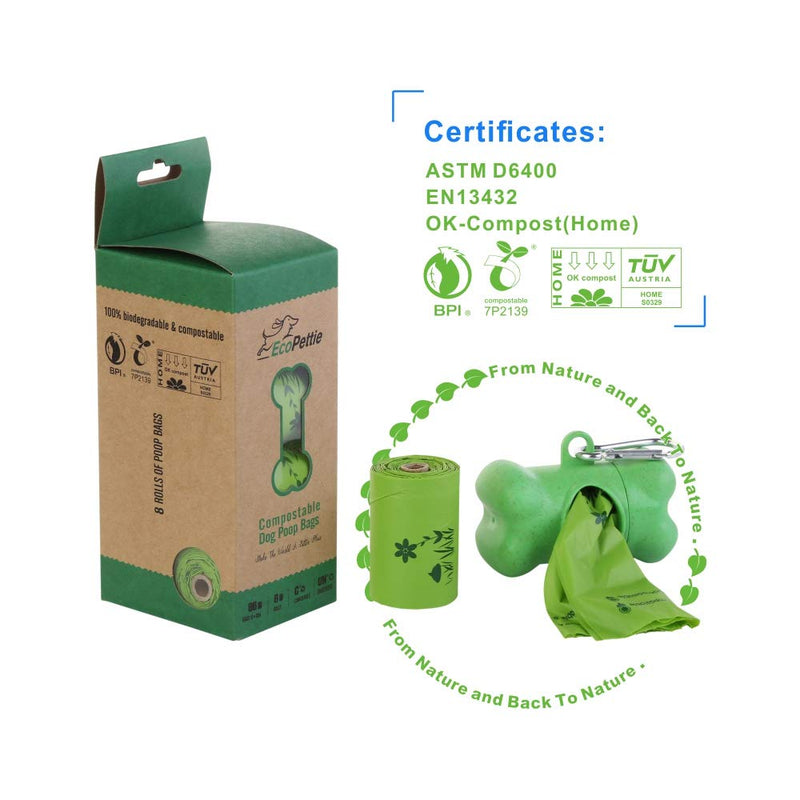 [Australia] - EcoPettie Pet Waste Bags Biodegradable 8 Rolls per Box 96 pcs Extra Large Super Thick Leak Proof-ASTM D6400 and OK-Compost Certified as 100% Biodegradable,Organic Compostable Dog Poop Bags 