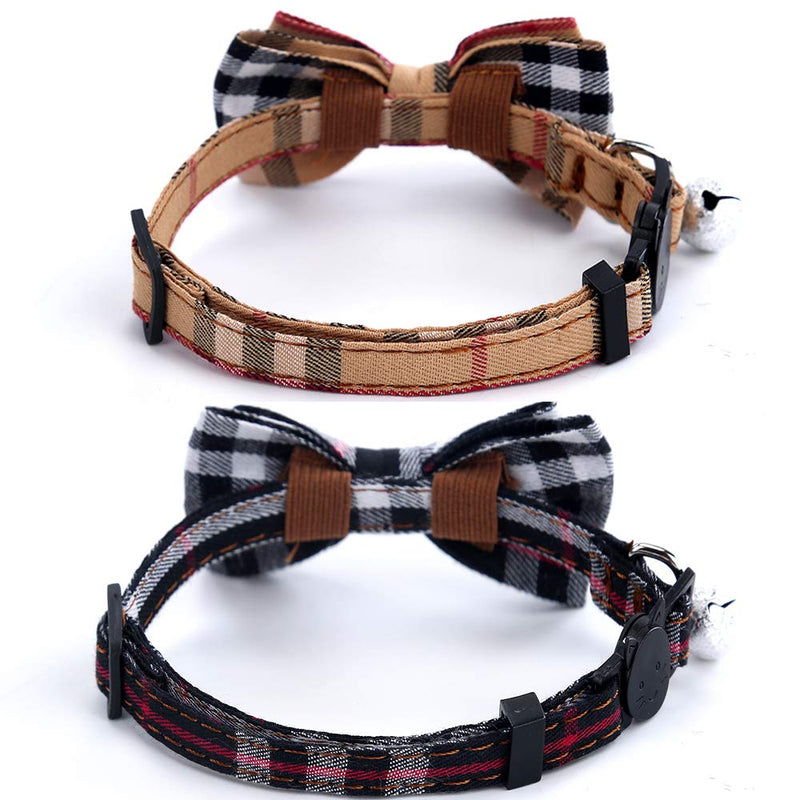 Yizepet 2 Pack/Set Cat Collar Breakaway with Bell - Bowtie Style for Kitty Adjustable 7.8-10.2 brown+black - PawsPlanet Australia