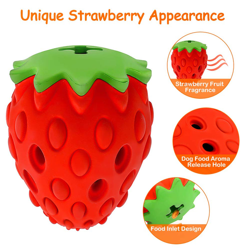 Ertisa Dog Ball Indestructible Strawberry Rubber Chew Treat Dispenser Dog Toy, Tooth Cleaning Training Interactive Dog Toys for Small Medium Large Dog - PawsPlanet Australia