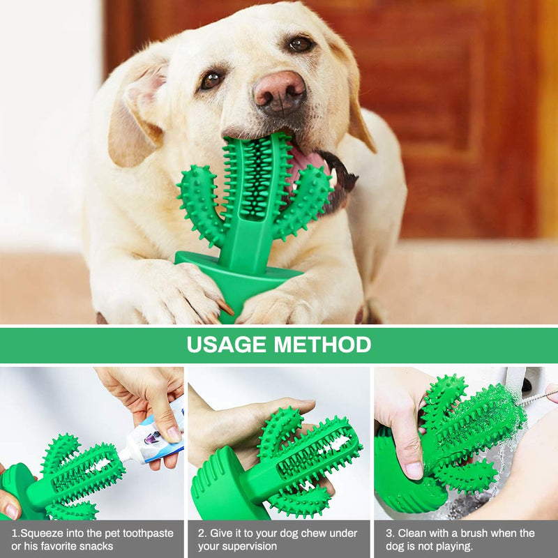 Achort Dog Toothbrush Stick, Puppy Dental Brushing Stick, Upgrade Natural Rubber Dog Chew Tooth Cleaner Teeth Cleaning Massager Toys for Puppies & Adult Dog with 2 Cleaning Brushes (Green) - PawsPlanet Australia