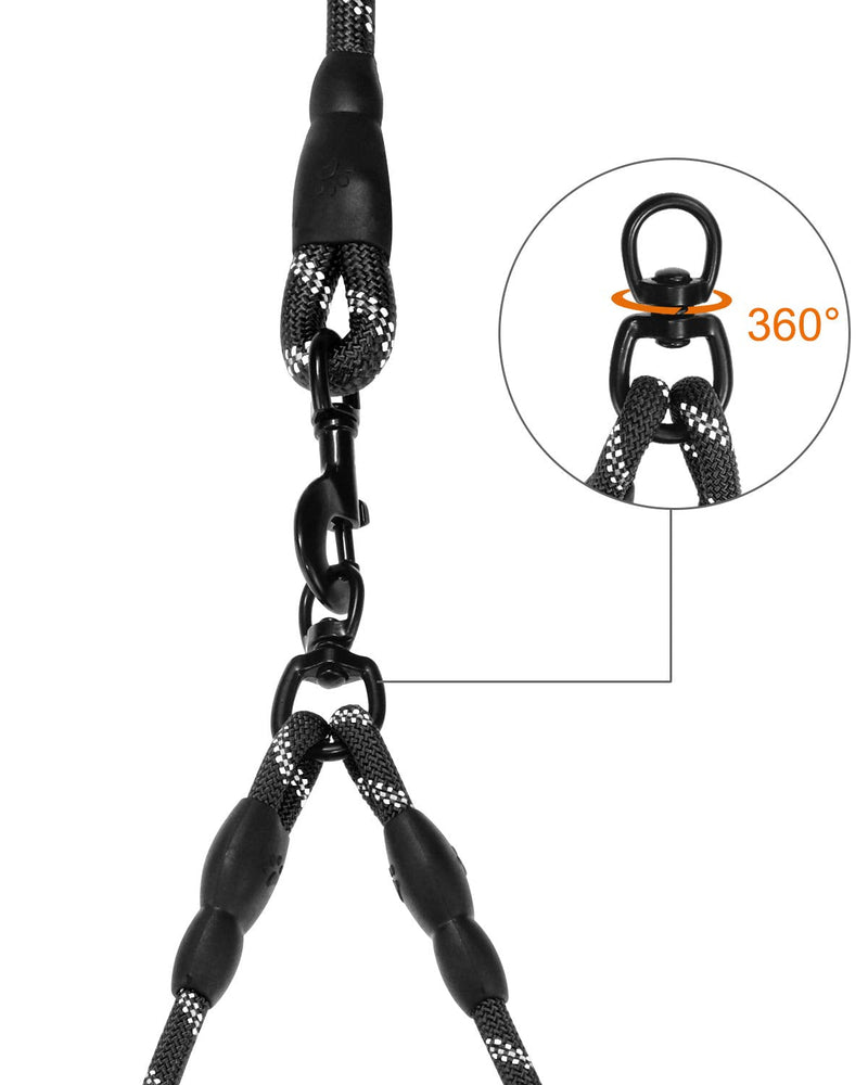 Taglory Double Dog Leash, Reflective Dual Dog Leash, 360 Swivel No Tangle Walking Double Leash for Puppy Small Dogs 30 Inch (Pack of 1) Black - PawsPlanet Australia