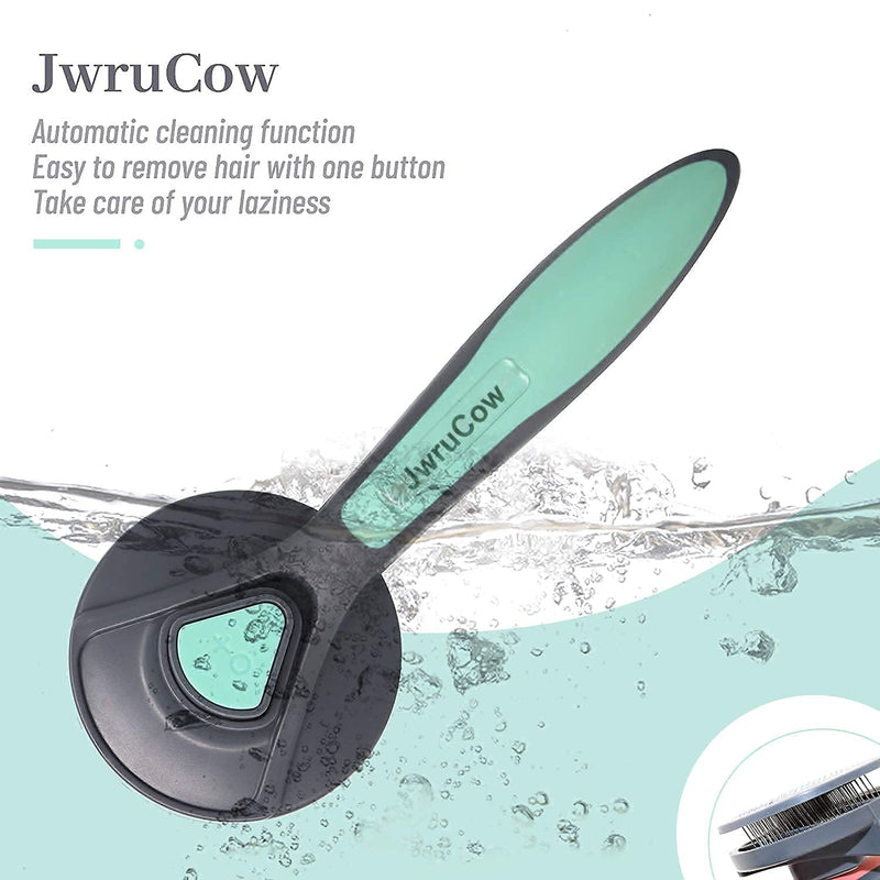 JwruCow Self Cleaning Pet Cat and Dog Brush - Gently Remove The Loose Undercoat and Comb The Tangled Hair - Your Cat or Dog Will Fall In Love With The Grooming Brush (Aqua) Aqua - PawsPlanet Australia