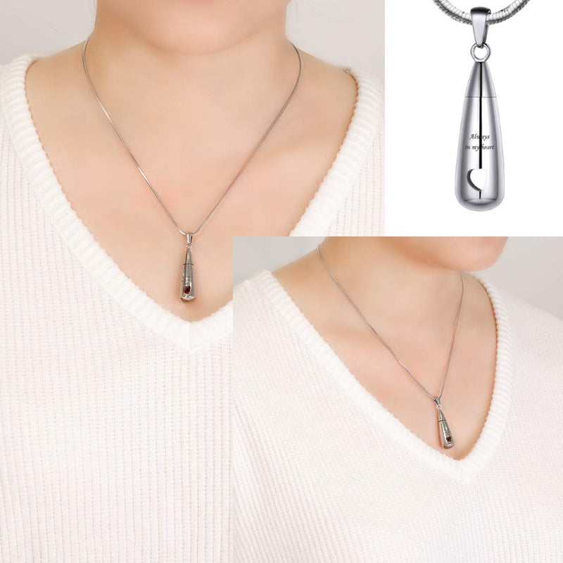 [Australia] - LYFML Cremation Jewelry Teardrop Shape Urn Necklace for Ashes for Human/Pet, Memorial Pendant Made of Titanium Steel, Support for Customization Silvery 