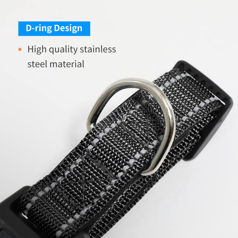 LIEVUIKEN 2 Pieces Reflective Dog Collar with Safety Locking Buckle, Adjustable Soft Breathable Comfortable Nylon Pet Collar for Small, Medium and Large Dogs, 5 Sizes Small(Pack of 2) Black - PawsPlanet Australia