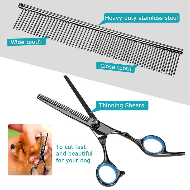 Dog Grooming Scissors Set - YOUTHINK 5 Pieces Stainless Steel Grooming Trimmer Kit with Cutting Scissors Thinning Shear Curved Scissors Grooming Comb for Cat Dog - PawsPlanet Australia
