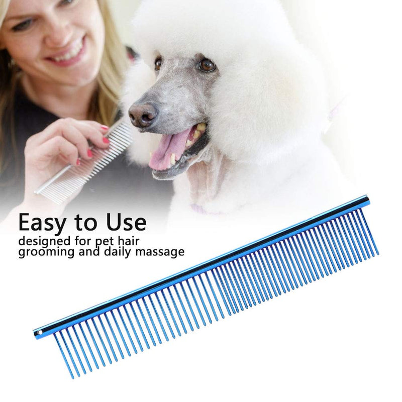 Oumefar Pet Hair Row Comb Stainless Steel Cat Hair Trimmer Comb Dog Grooming Deshedding Tool with Different Spaced Rounded Teeth(Blue) Blue - PawsPlanet Australia