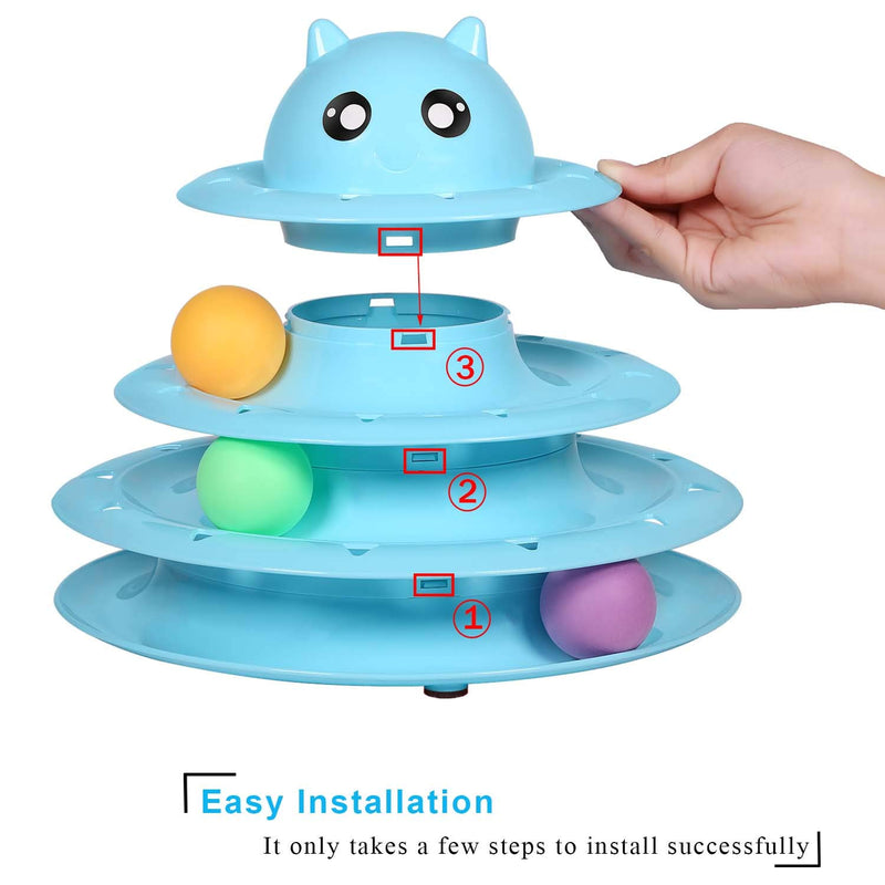 [Australia] - Upsky Cat Toy Roller Cat Toys 3 Level Towers Tracks Roller with Six Colorful Ball Interactive Kitten Fun Mental Physical Exercise Puzzle Toys … Blue 