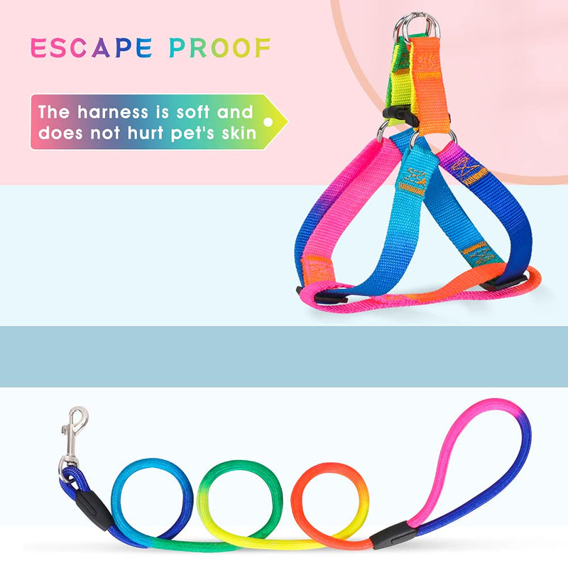 PetsHome Dog Harness & Leash Set Adjustable No Pull Safe Nylon Pet Harness with Leash for Outdoor Walking for Small to Medium Dog Rainbow - PawsPlanet Australia