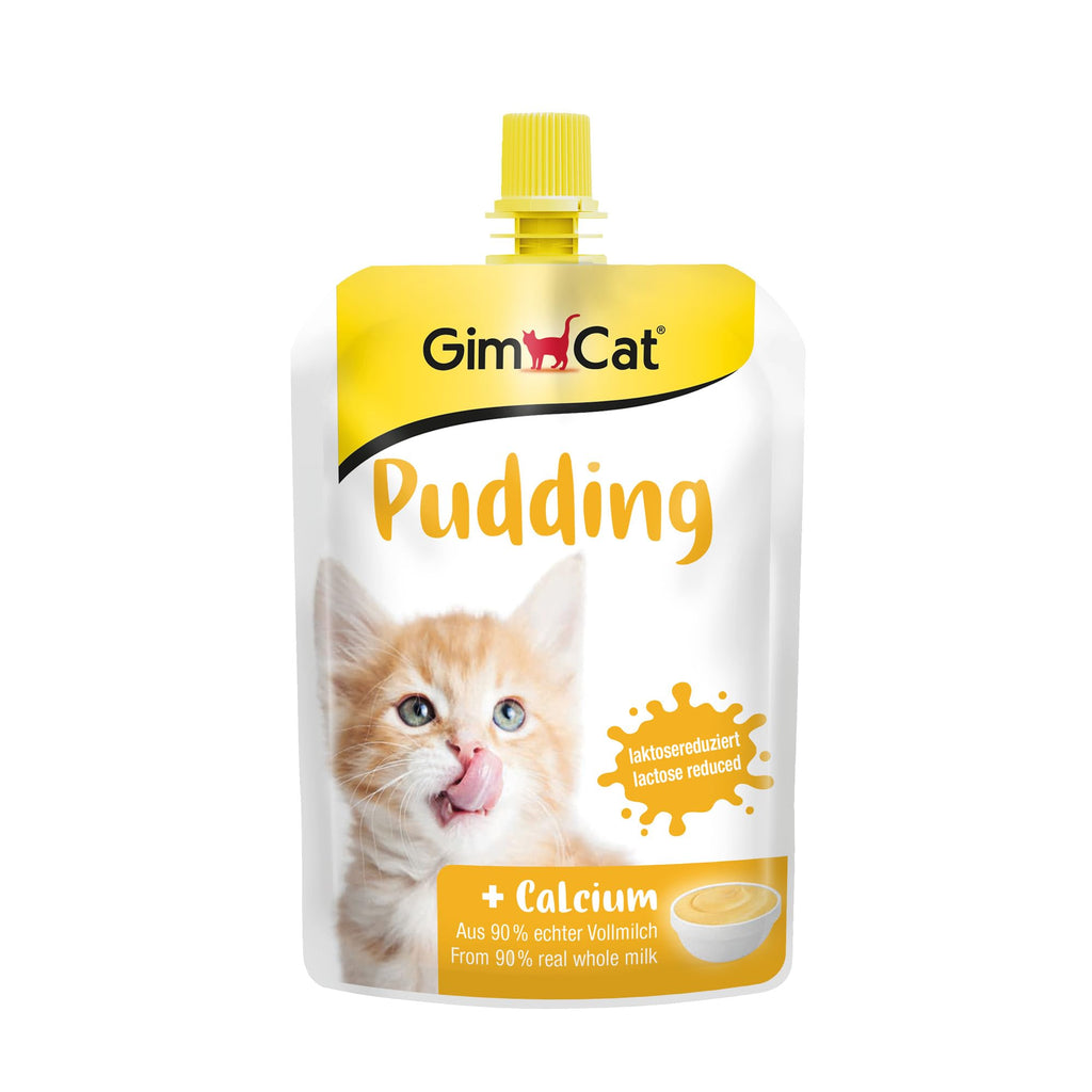 GimCat Pudding with Calcium - Cat snack made from real lactose-reduced whole milk for healthy bones - 1 bag (1 x 150 g) 150 g (pack of 1) - PawsPlanet Australia