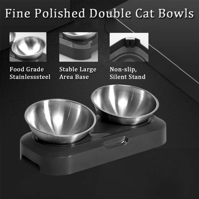 PingPin Raised Cat Bowls Stainless Steel 0/15° Tilted Stress Free Pet Feeding Bowls Nonslip for Cats and Small Dogs - PawsPlanet Australia