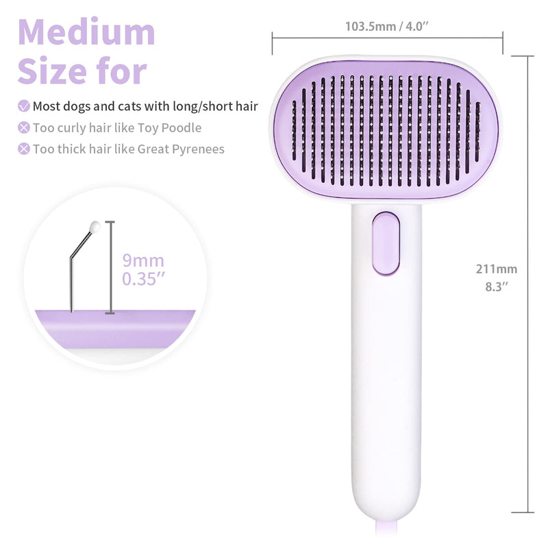 Cat brush short hair, aumuca cat brush, cat hair brush pet brushes, self-cleaning fur brush cat for long hair and short hair Removes loose hair, mats and matted hair (purple） purple - PawsPlanet Australia